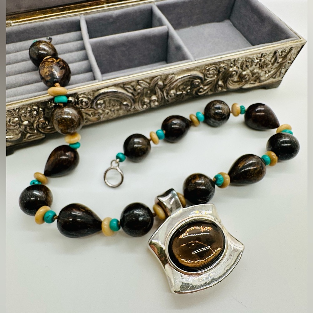 Vintage Simon Sebbag Designer Silver Turquoise Stone Necklace RARE